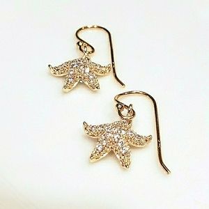 .925 sterling silver earrings: micropave starfish on 24k gp sterling hooks; nwot